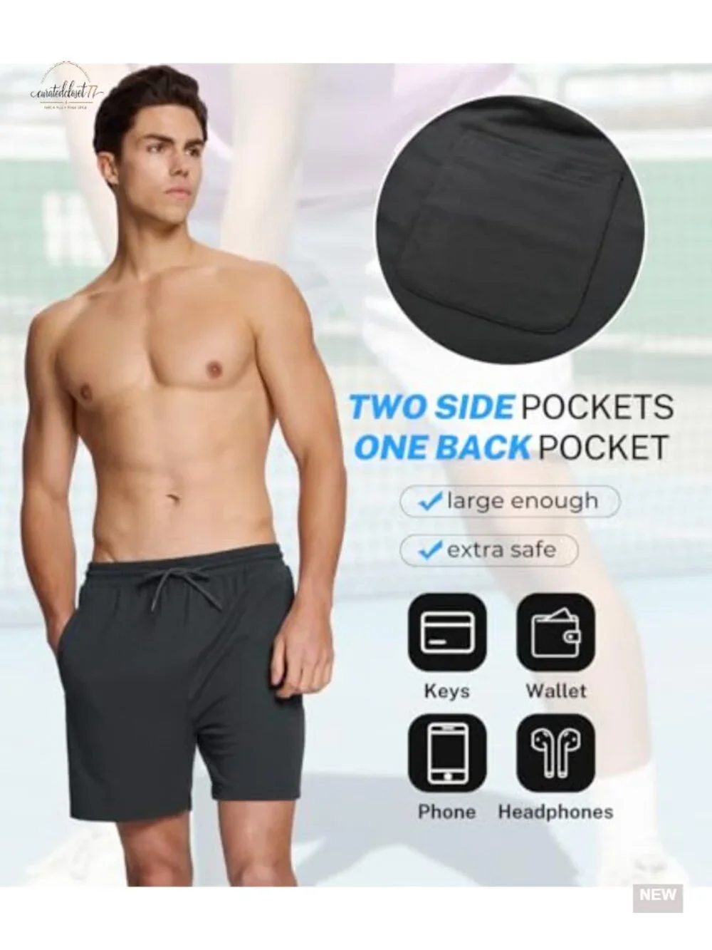 Men's Quick Dry Athletic Shorts with Pockets, Lightweight Bamboo Blend, Relaxed